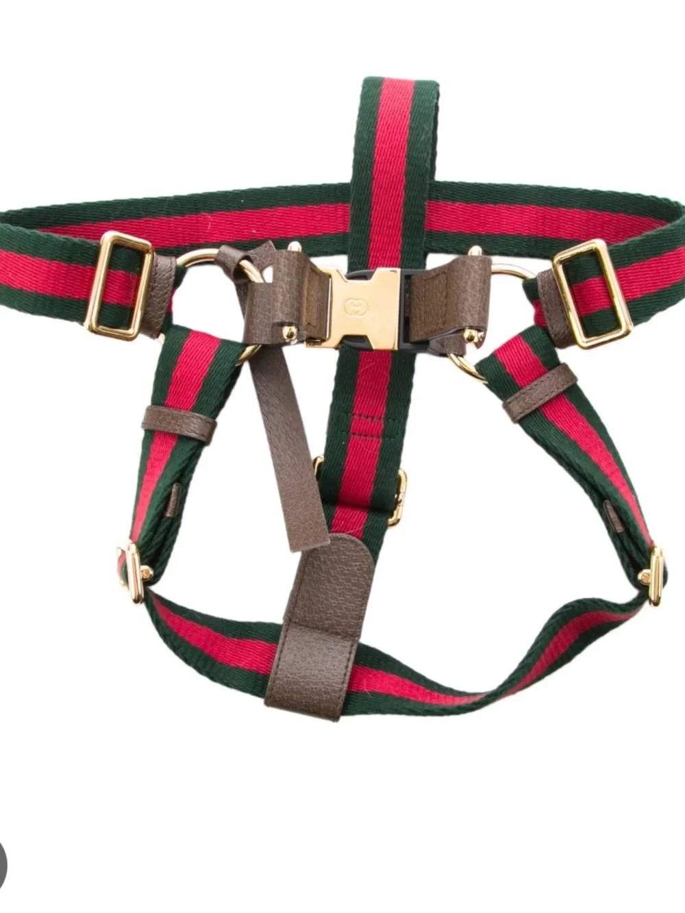GUCCI Web Stripe S/M Faux Leather Dog Harness NEW